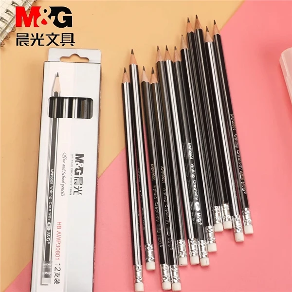 M&G/晨光（12支）AWP30801书写铅笔 HB 六角杆橡皮擦头实用学生写字