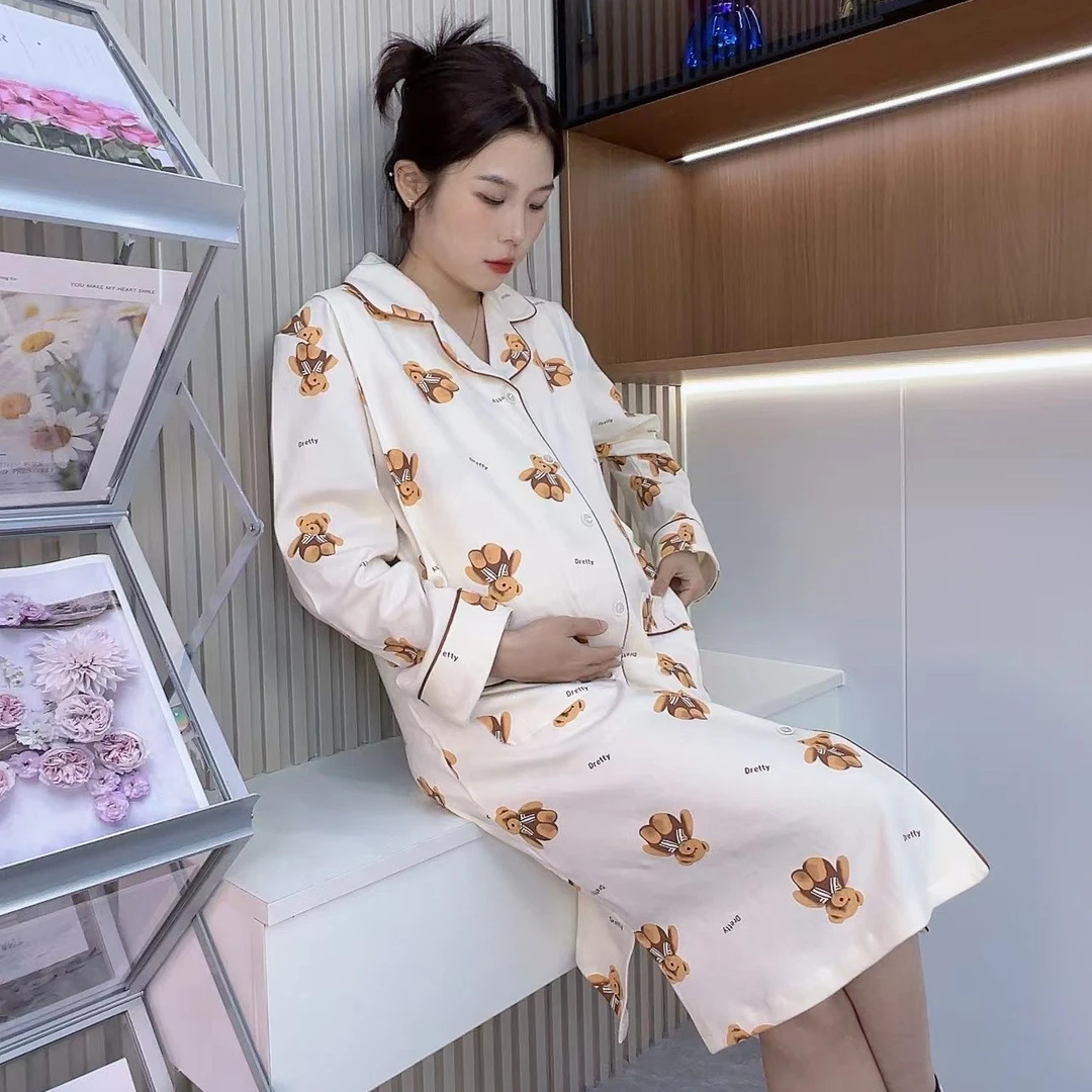 【轻奢月子睡裙】纯棉孕妇睡衣喂奶加肥加大哺乳产前产后家居裙