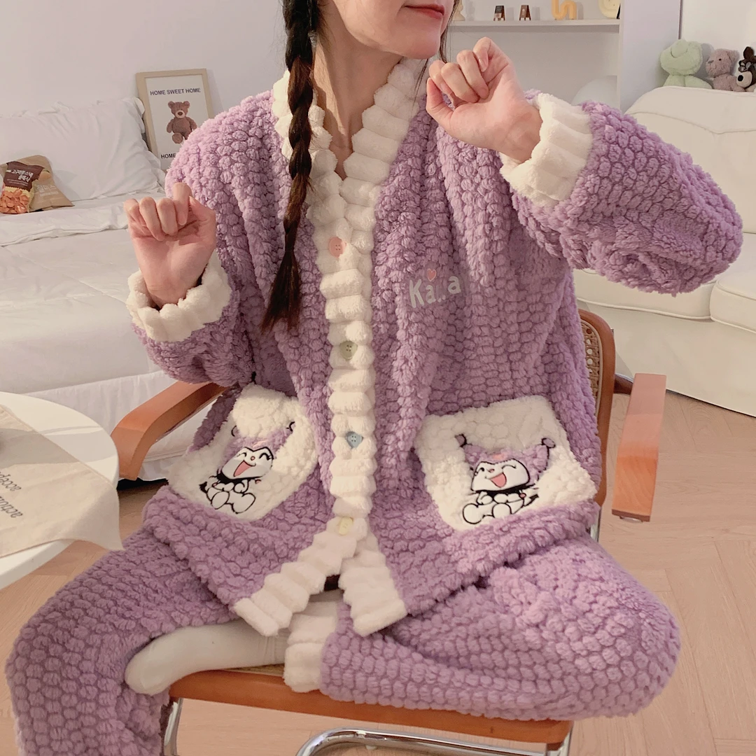 【库洛米法兰绒11-3月加厚加绒】0-15度孕妇睡衣冬季哺乳喂奶月子服