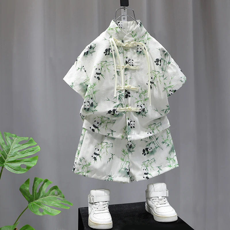 儿童汉服套装2024夏季时尚新款男童洋气国风唐装新中式国潮两件套