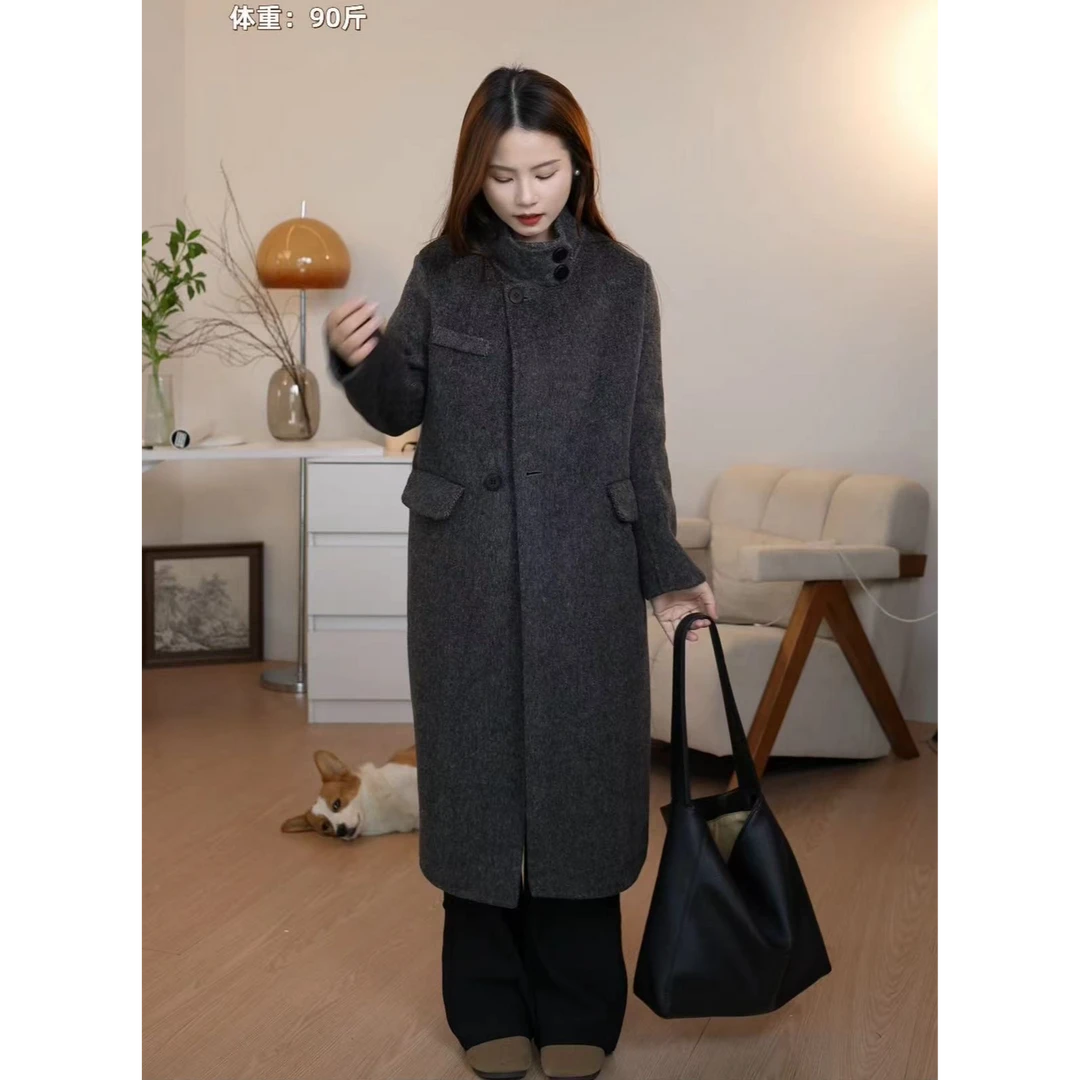 小个子绵羊毛大衣外套气质时尚毛呢加厚韩版秋冬洋气百搭中长款