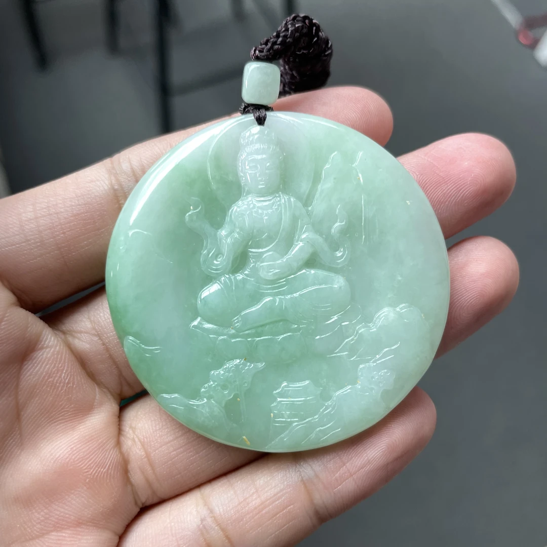 缅甸翡翠A货观音吊坠