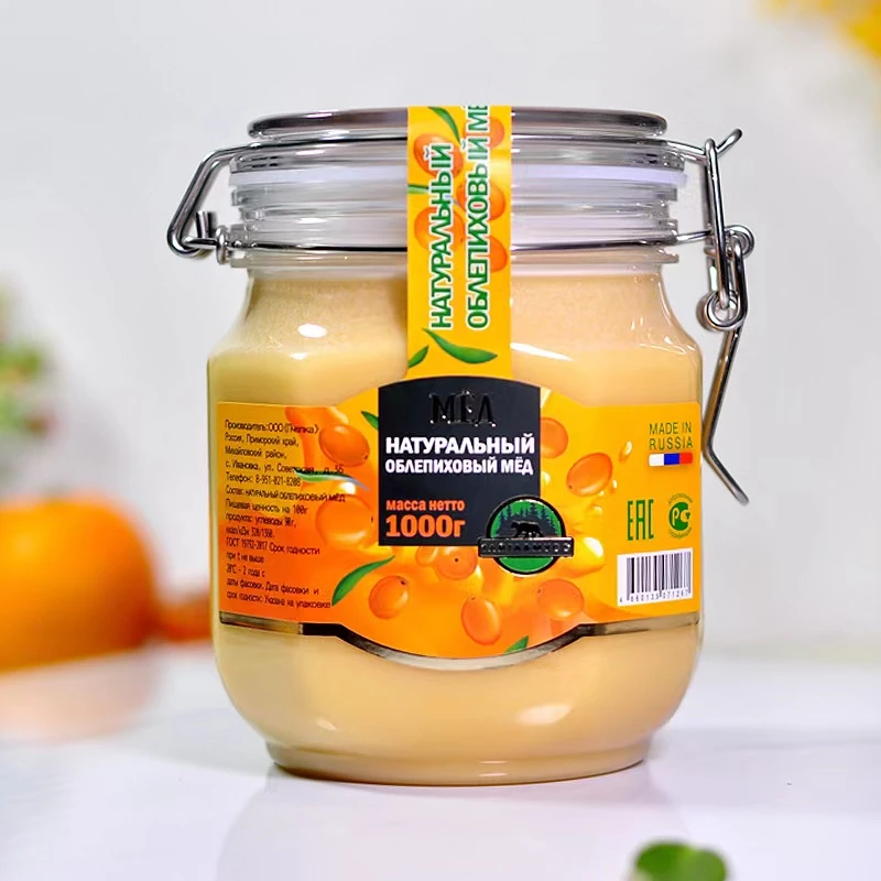俄罗斯进口捕蜜熊牌沙棘蜂蜜1000g/瓶