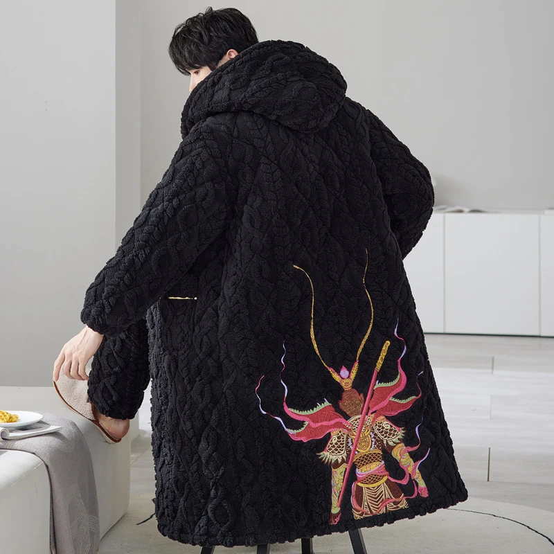 三层夹棉加厚睡袍冬季男士睡衣加厚加绒秋冬款珊瑚绒家居服 7839