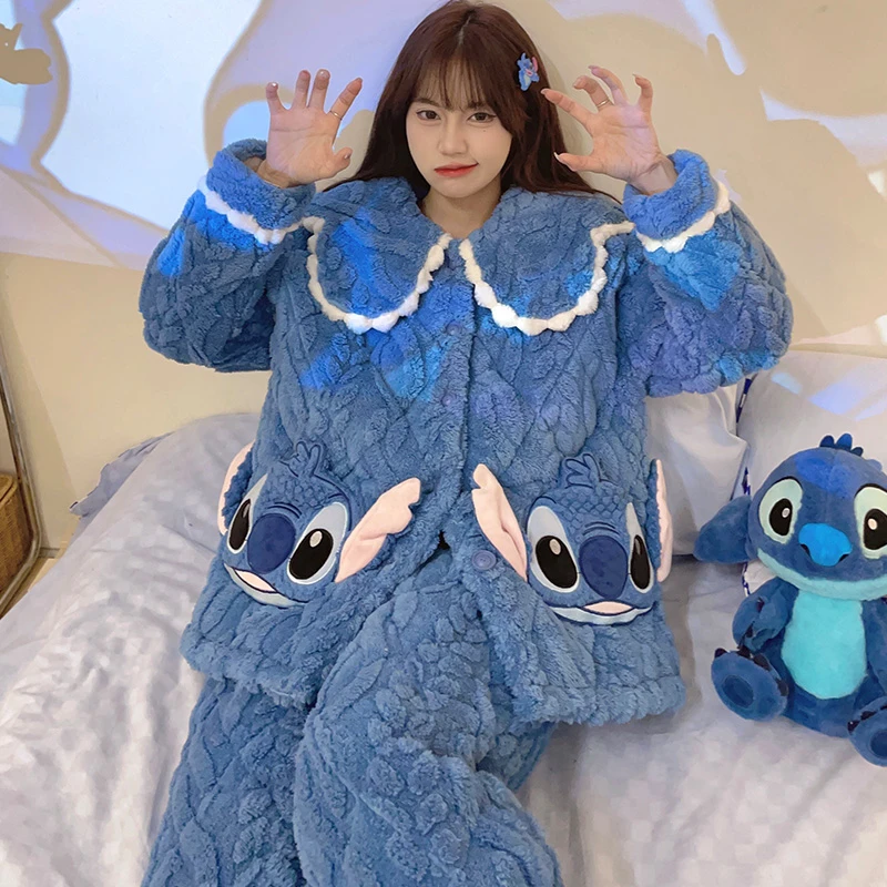 三层加厚加绒夹棉睡衣女士冬季甜美卡通珊瑚绒可外穿家居服 8969