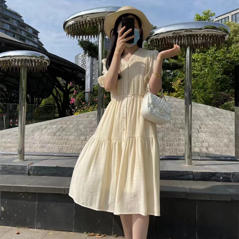 春夏氛围感连衣裙显瘦气质时尚夏季法式收腰中长款宽松设计感裙子