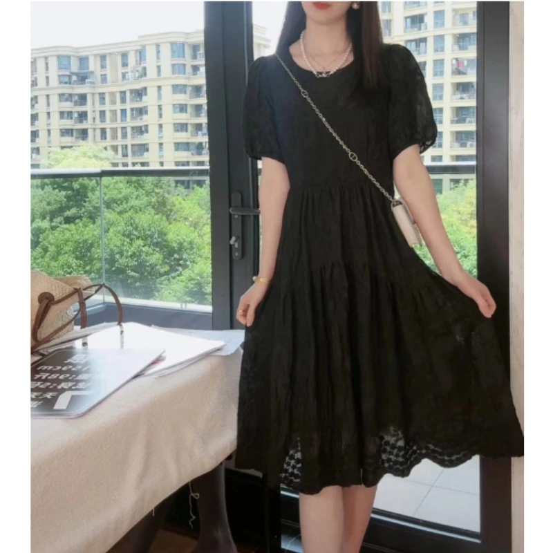 檬檬黑色女装连衣裙显瘦气质时尚小黑裙夏季中长款法式裙子