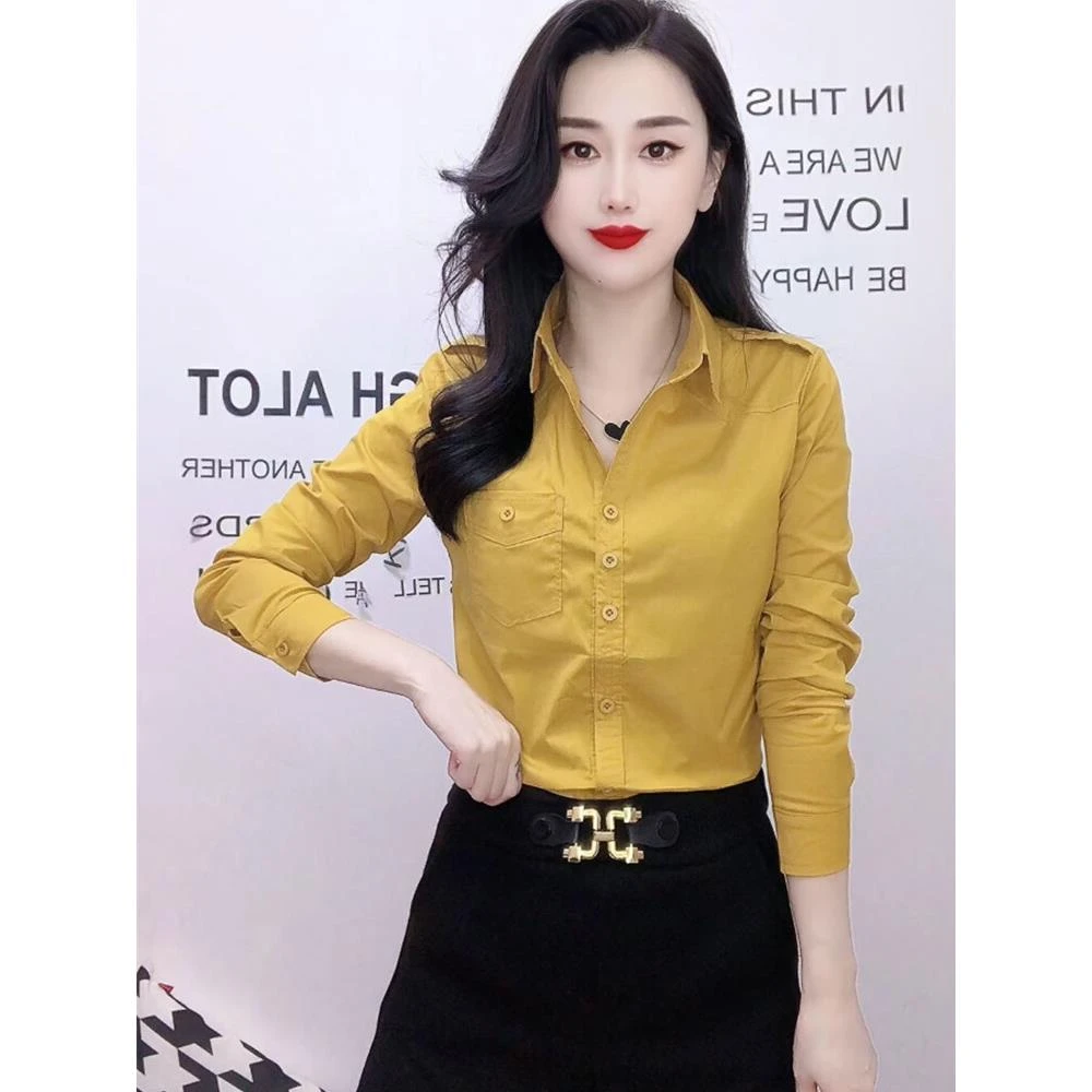 糖果色时尚衬衫女长袖气质秋季2025新款修身显瘦职业衬衣百搭上衣