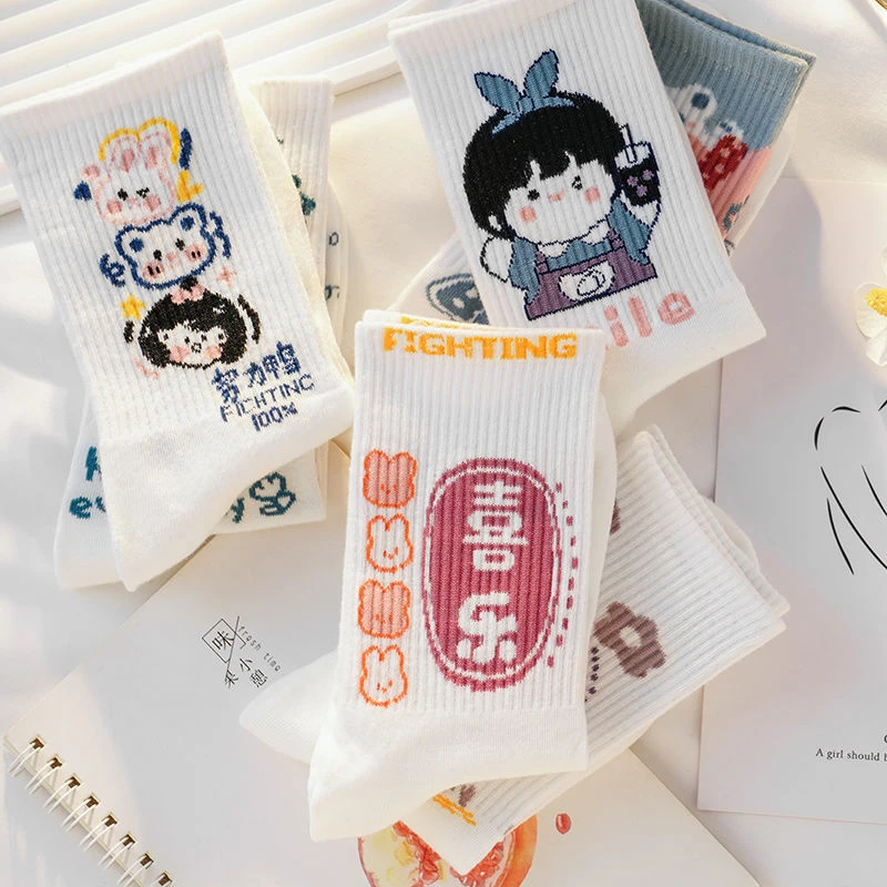 袜子女ins潮百搭高颜值中筒秋冬季新款甜欲风女学生运动白色袜子