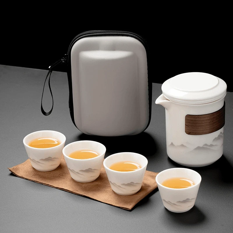 白瓷旅行茶具大号便携式快客杯户外旅行杯茶具古风茶具套装旅行装