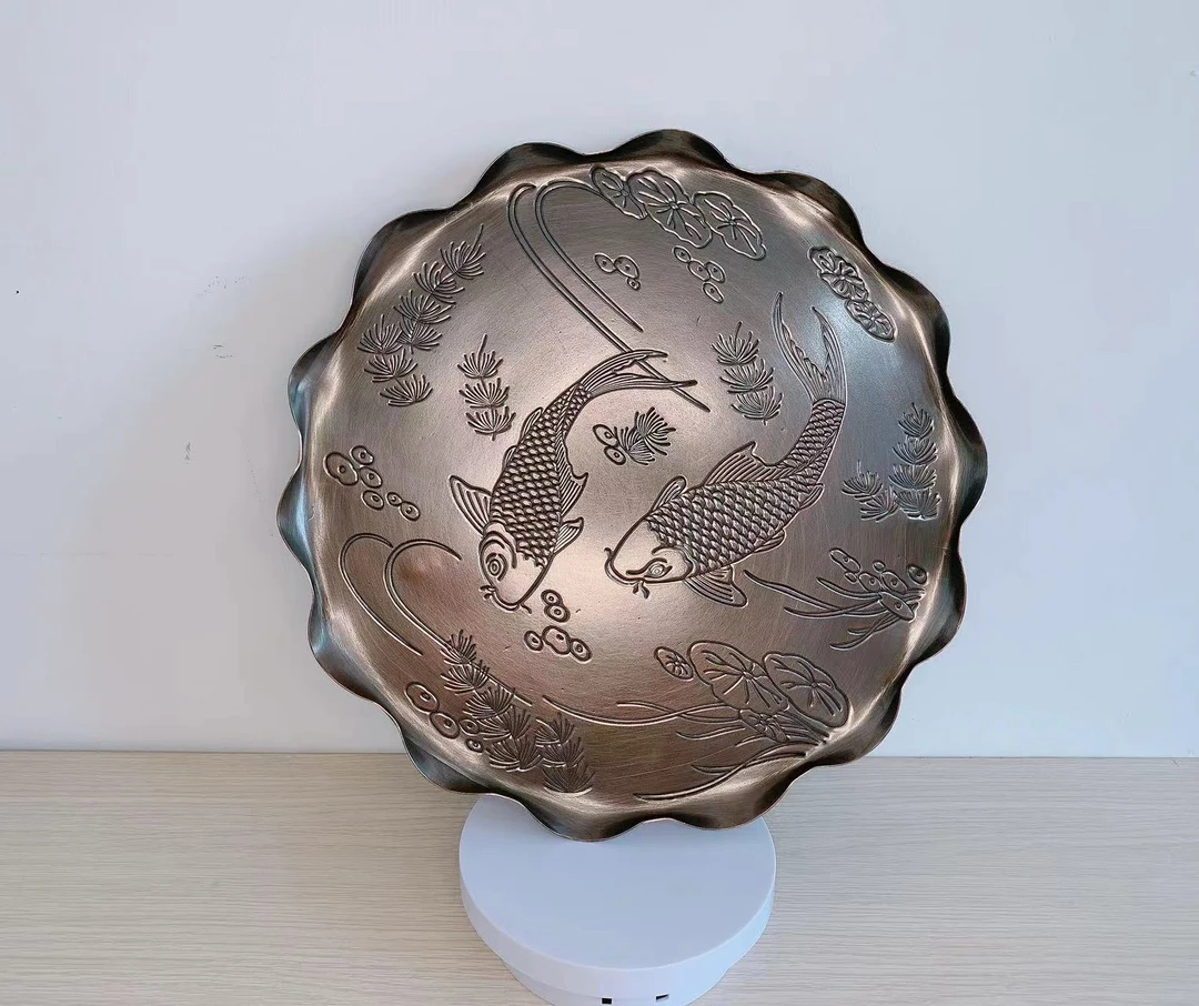 俊春铜艺 紫铜 雕花茶盘