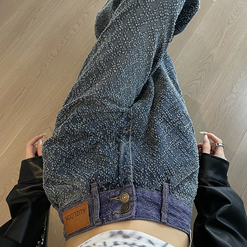 美式高腰直筒阔腿牛仔裤女秋冬季2024年新款宽松显瘦拖地裤子百搭