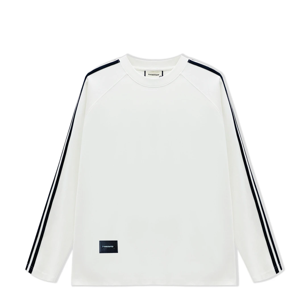 八萬24款美式重磅三条杠纯色长袖男女秋季街头百搭宽松打底衫上衣