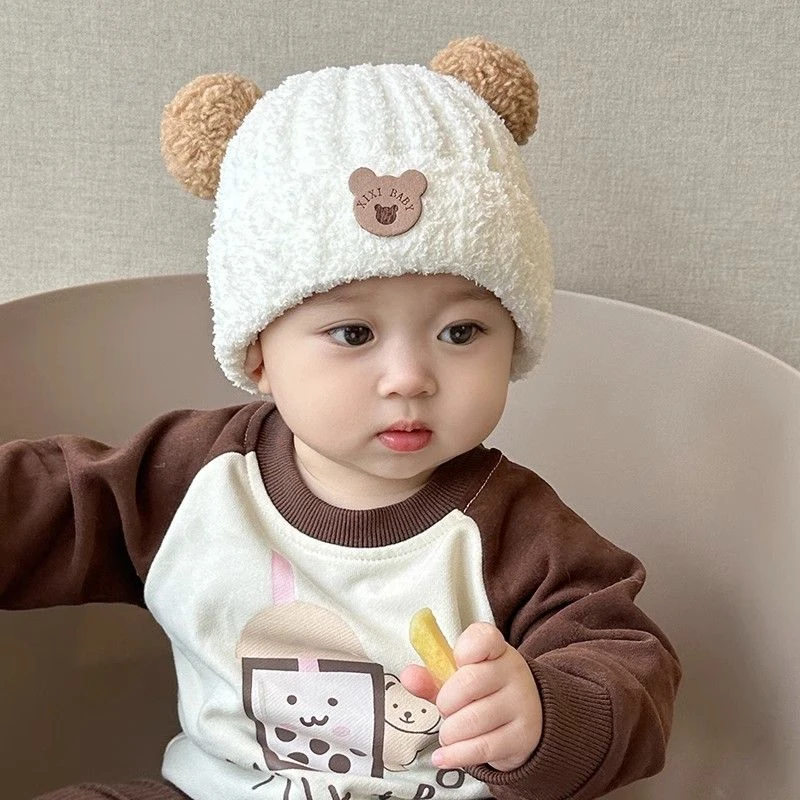 婴儿帽子秋冬款保暖针织帽冬季宝宝毛线帽男女宝婴幼儿冬天护耳帽