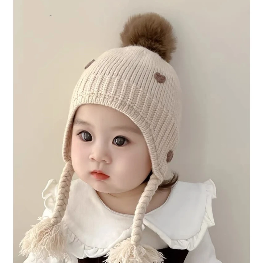 婴儿帽子秋冬加厚保暖女童毛线帽韩版宝宝可爱超萌护耳针织套头帽