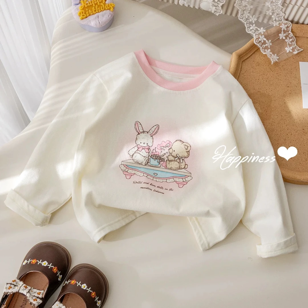 女童 2024秋季新款长袖T恤舒适卡通印花可爱打底衫女宝宝秋装衣服