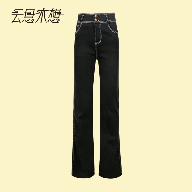 Ysimo-X云思木想2024秋冬新款定制龙头扣微喇高腰牛仔裤12360