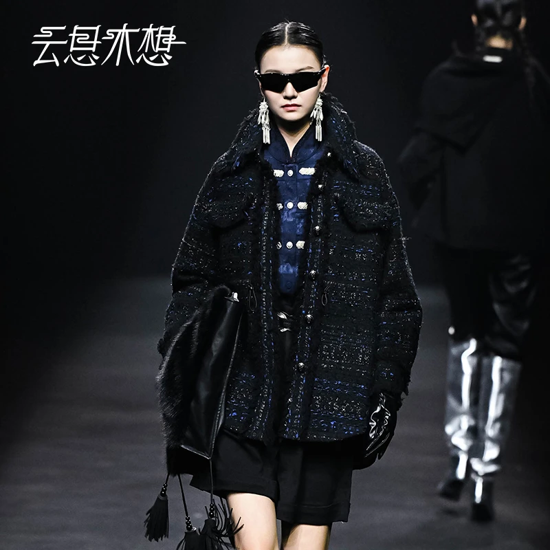 Ysimo-X云思木想 炽火明阳 腰间抽绳彝族纽扣小香风毛呢外套12422