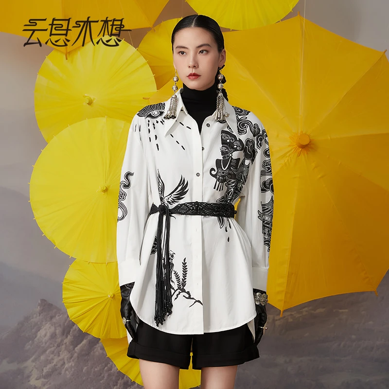 Ysimo-X云思木想摩登国风女装2024秋冬新款彝族姑娘印花衬衫12337