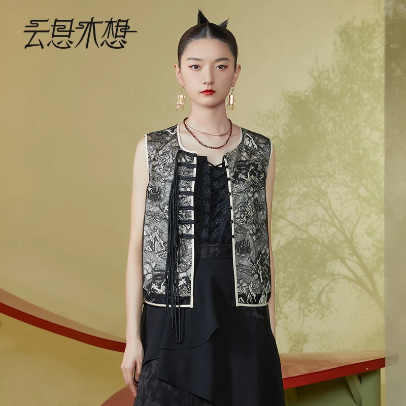 Ysimo-X云思木想新中式2024夏季新款盘扣流苏百搭无袖马甲11856