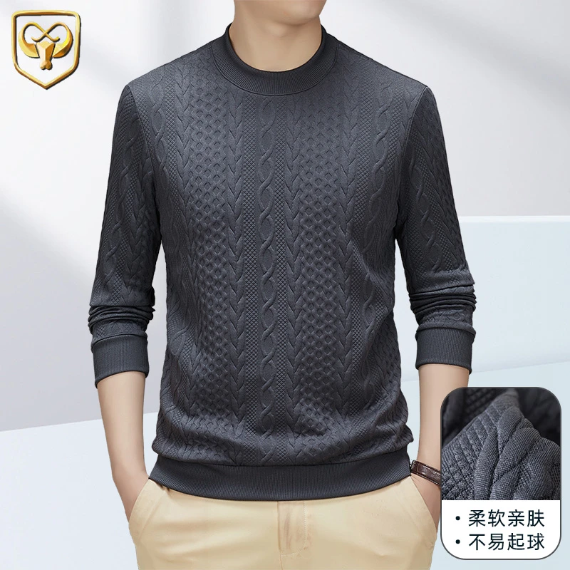 东牛针织提花工艺时尚男士卫衣秋季新款柔软亲肤高档上衣圆领百搭