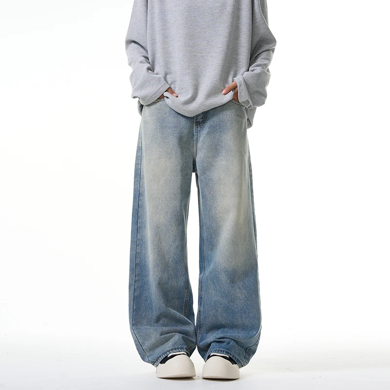美式复古休闲vintag牛仔裤男女宽松直筒baggy设计感阔腿潮牌裤子