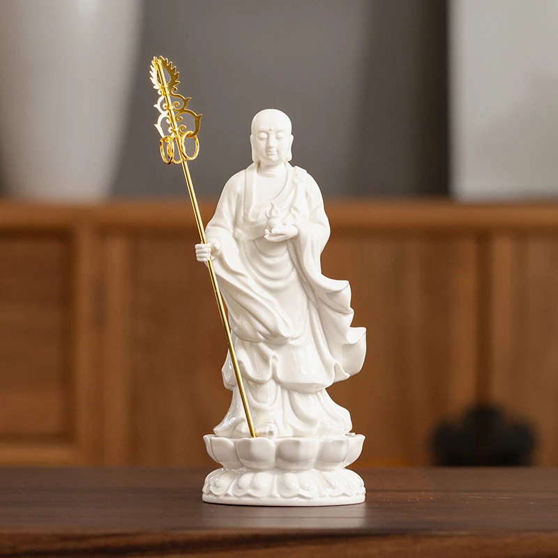 陶瓷摆件婆娑三圣神像释迦摩尼佛观音佛像地藏王菩萨站立像莲花座