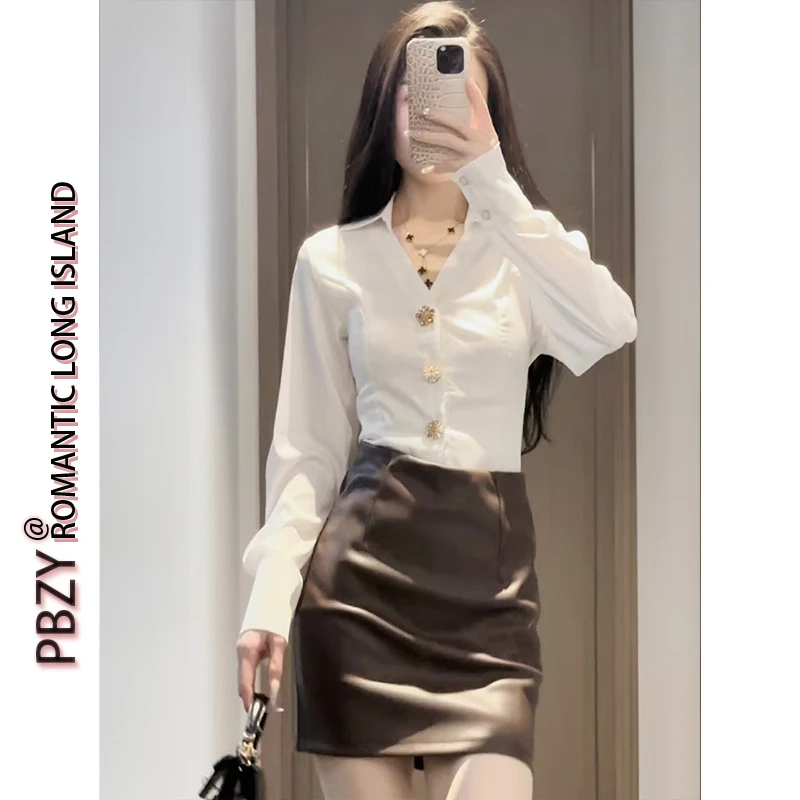 6615#小众设计高级感轻职风绑带收腰显瘦长袖衬衫女时尚小衫上衣
