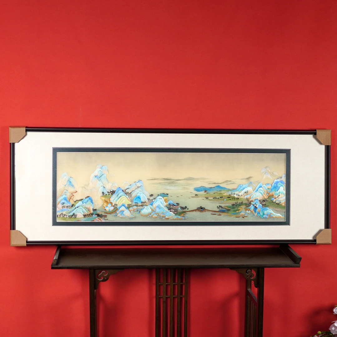 纯手工苏州刺绣苏绣成品挂画客厅书房餐厅卧室床头装饰画千里江山