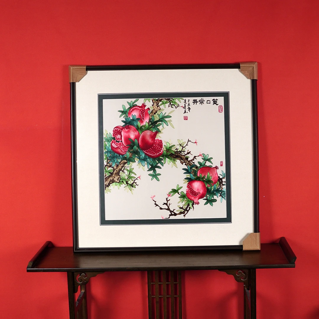 纯手工苏州刺绣画苏绣成品挂画餐厅书房装饰画  笑口常开