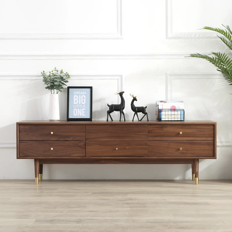 北欧电视机柜现代简约黑胡桃木纯实木