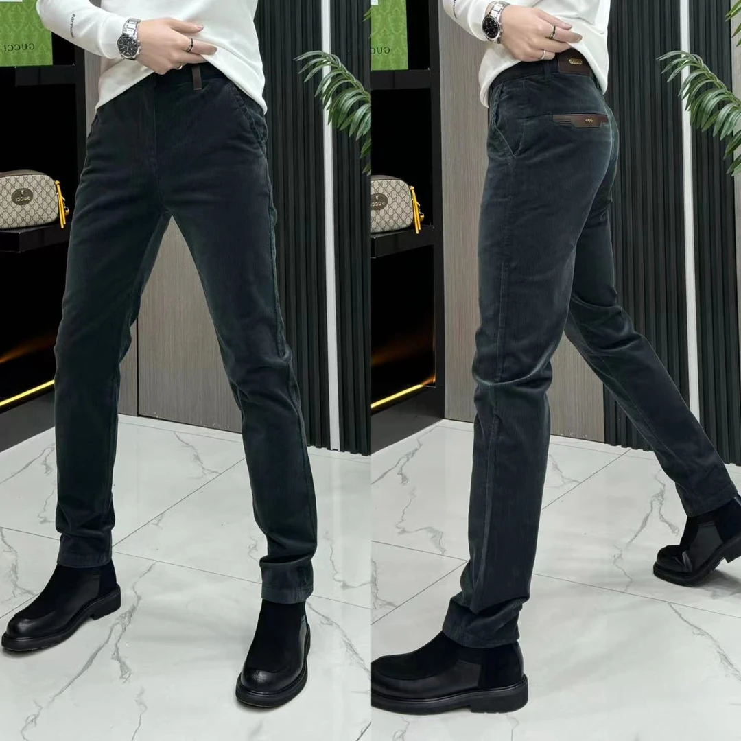 男士秋冬季条绒休闲裤时尚百搭修身商务小西裤修身小直筒裤子