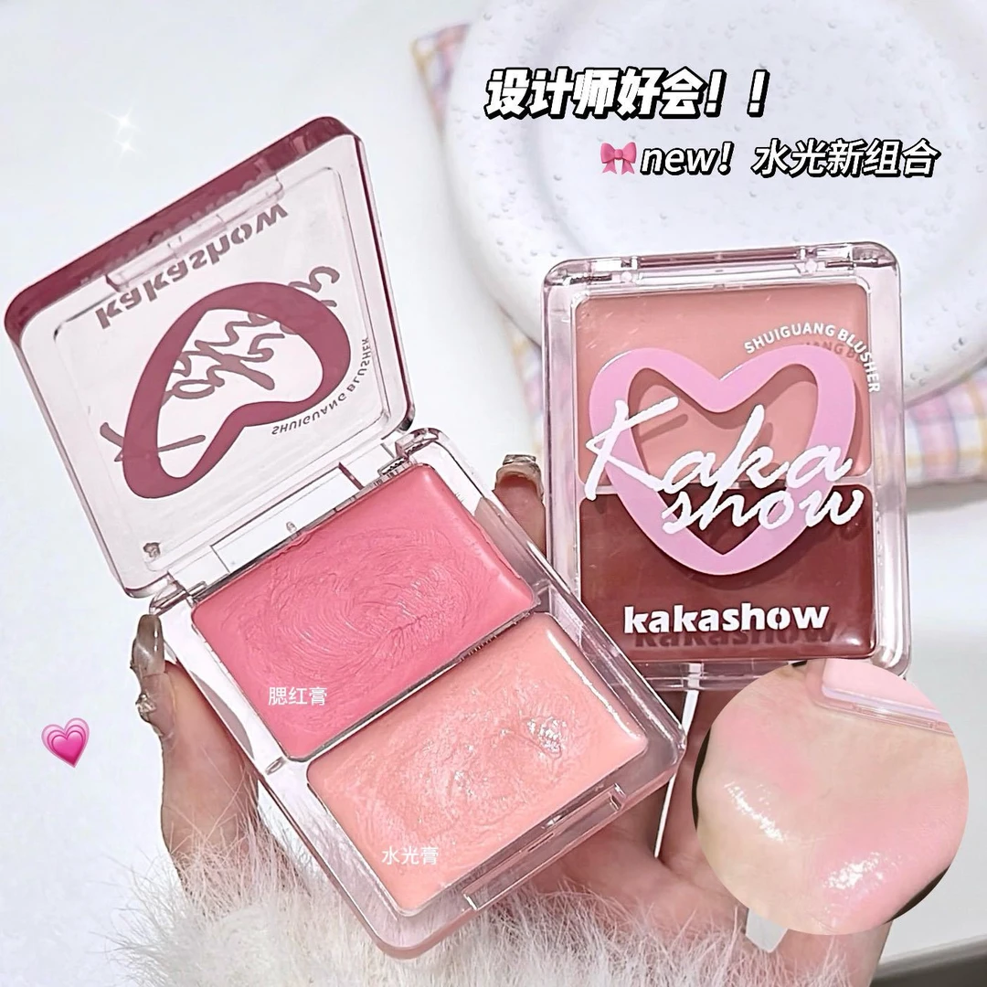 【送小拇指粉扑】韩女水光腮红双拼盘水润自然修饰轮廓高光脸部提亮