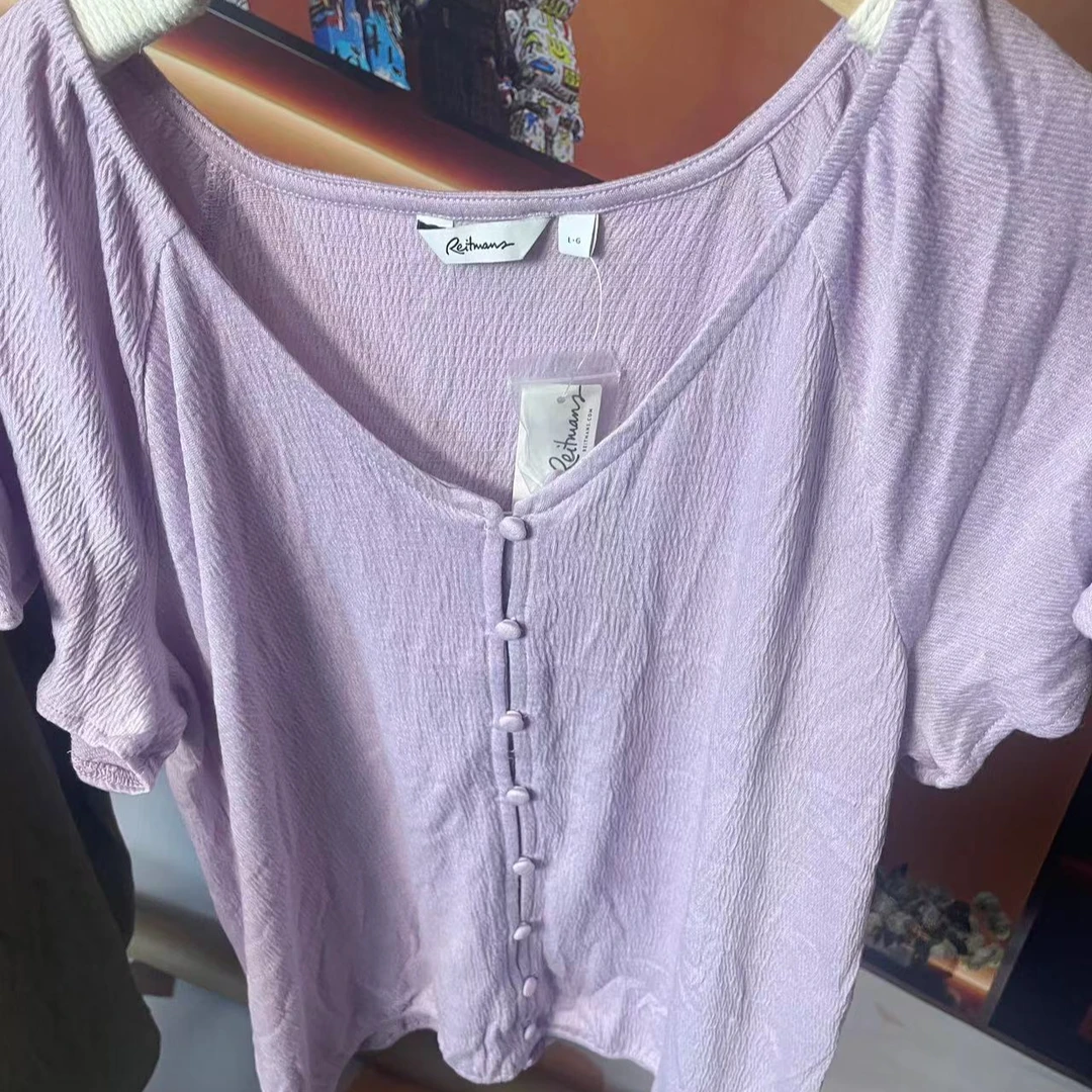 法式设计感紫色上衣女针织短袖U领短款方领显瘦薄款冰丝泡泡袖T恤