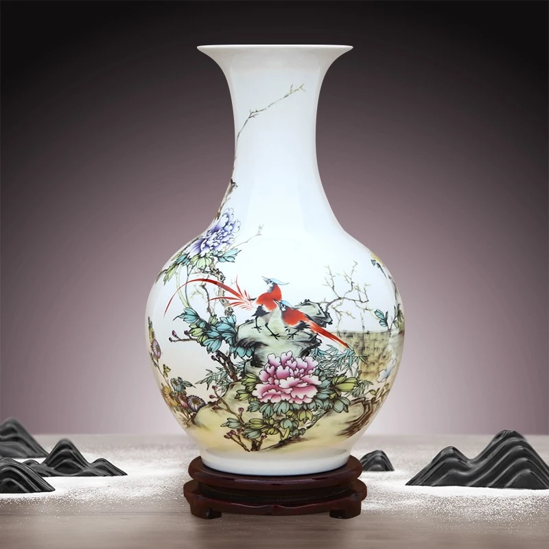 景德镇陶瓷器新中式粉彩花瓶工艺品大号客厅摆件家居酒柜玄关大花