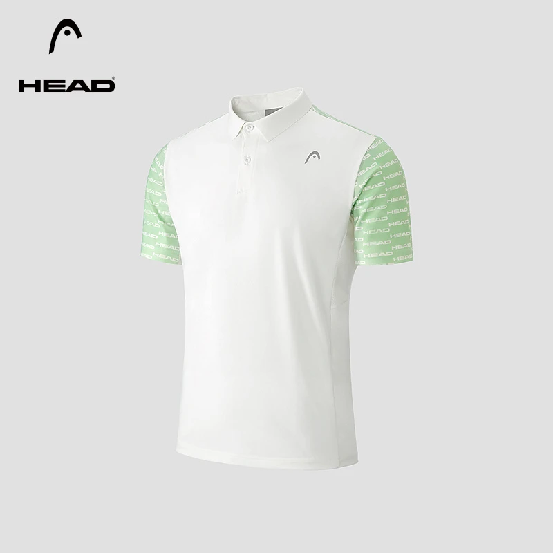 HEAD海德拼色翻领网球运动polo衫夏季透气印花短袖t恤男