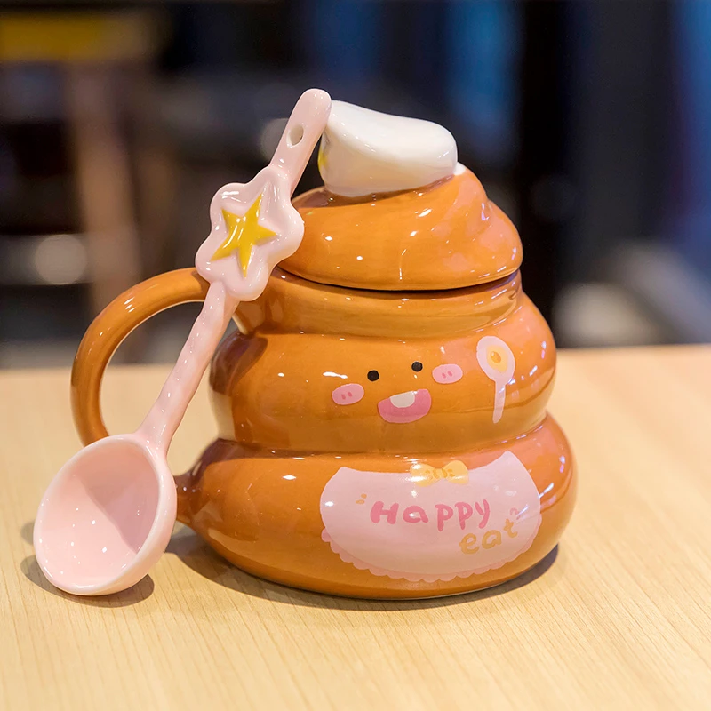 可爱大便便咖啡杯搞笑水杯女生日礼物稀奇古怪卡通陶瓷杯屎丑杯子