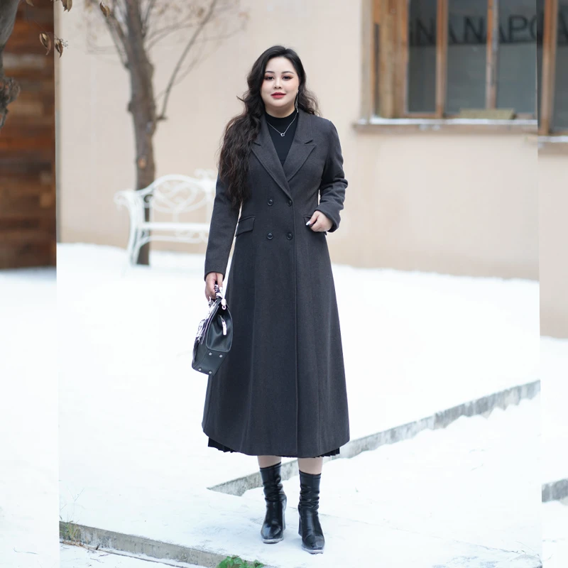 【北岛雪山】大码女装高级西装领大衣2024年秋冬胖mm双排扣风衣外套
