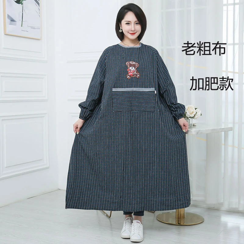 加长加肥加厚纯棉老粗布围裙罩衣长袖家用搬运防污男女工作服耐脏