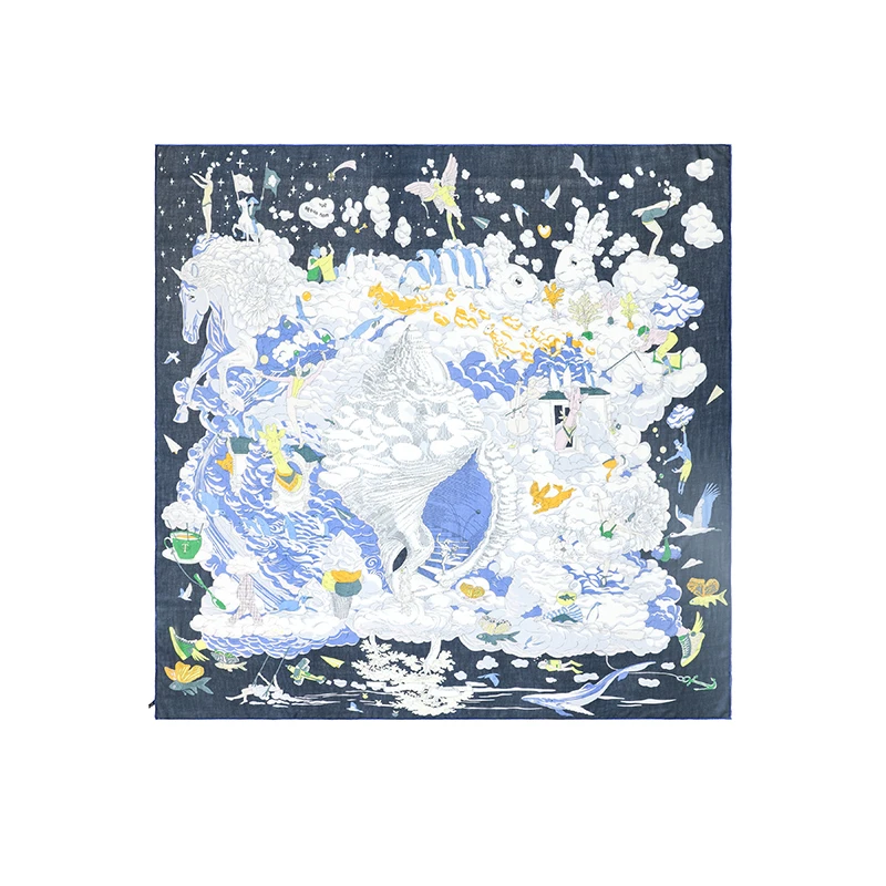 奢凌羊【我的云间万象】110*110cm桑蚕丝山羊绒银丝时尚百搭围巾