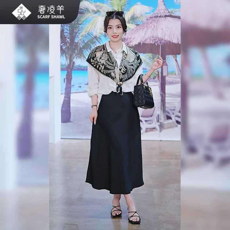 奢凌羊【醋酸半身裙】春季新品醋酸女士气质百搭时尚高腰半身裙