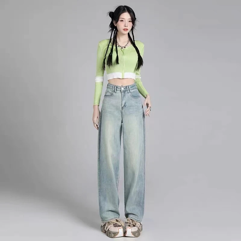 6176#显瘦窄版阔腿牛仔裤