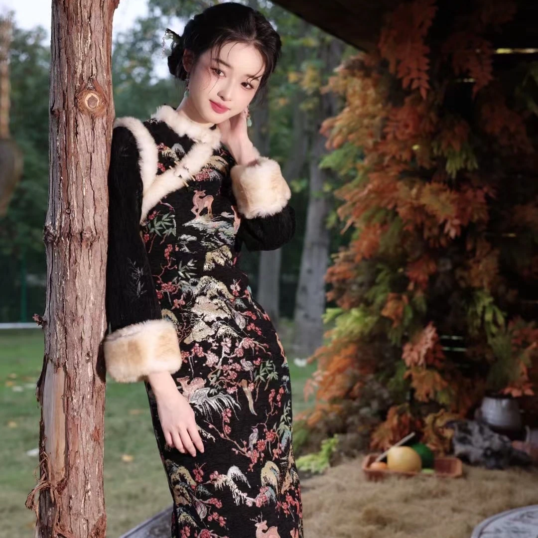 【西】冬季新款改良款加棉新中式显瘦旗袍