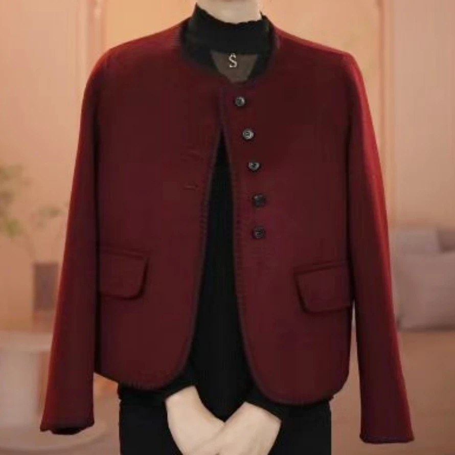 双面羊毛呢外套女2024新款冬季时尚小香风外套小个子中老年上衣女