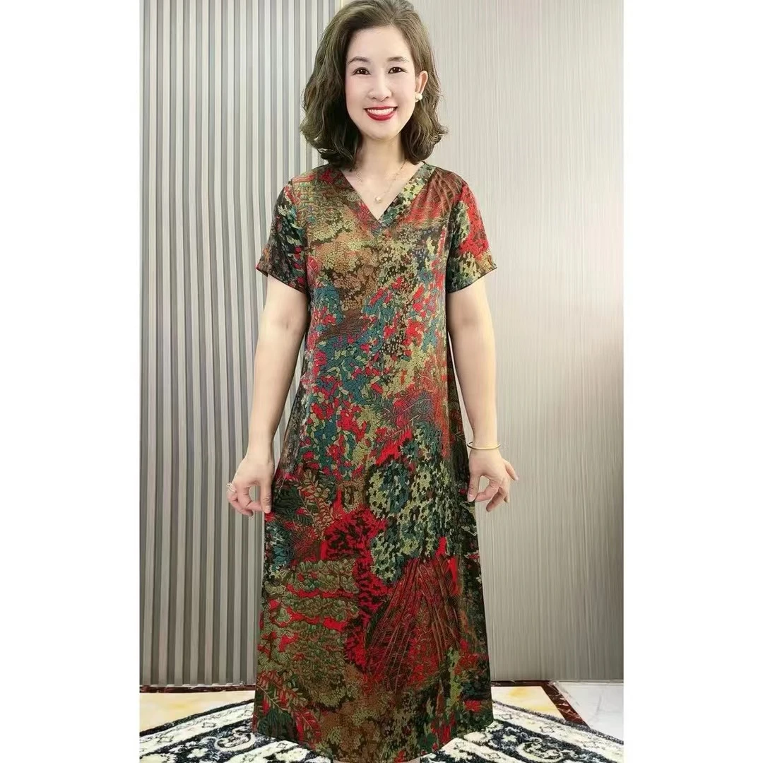 【文峰】新款时尚气质宽松大码妈妈装连衣裙（锦上添花）