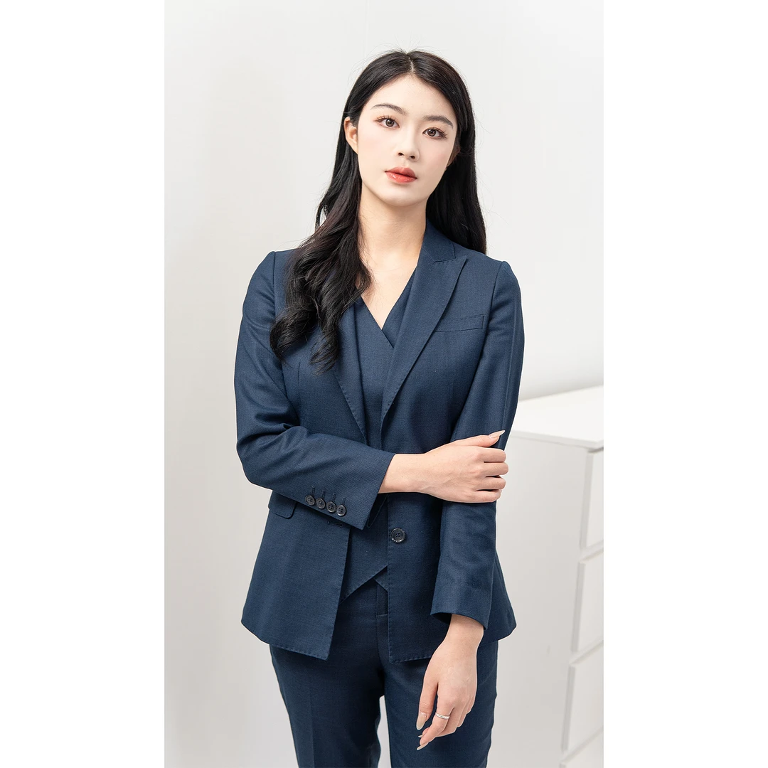 DANLUE/丹略春秋藏青西装套装女职业女装高级感高定西服修身正装