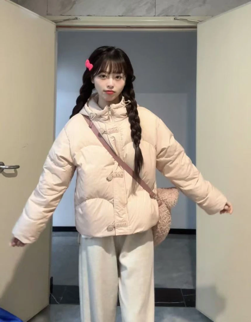 甜圈圈【小雪人】冬季新款韩版连帽羽绒服短外套甜美宽松羽绒服短款