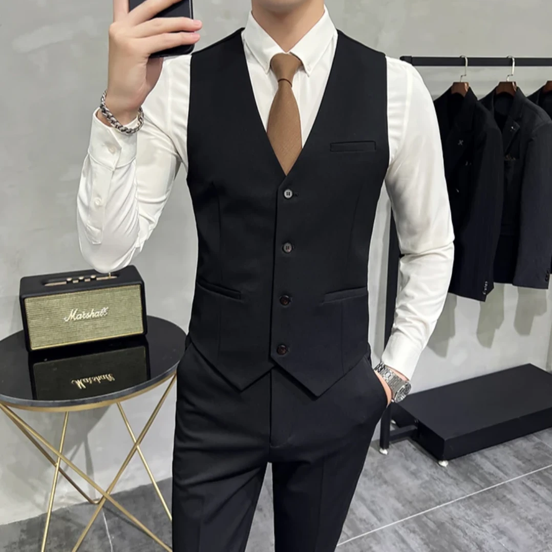 男士西装马甲背心韩版修身型纯色加厚新郎婚礼伴郎帅气春秋职业装