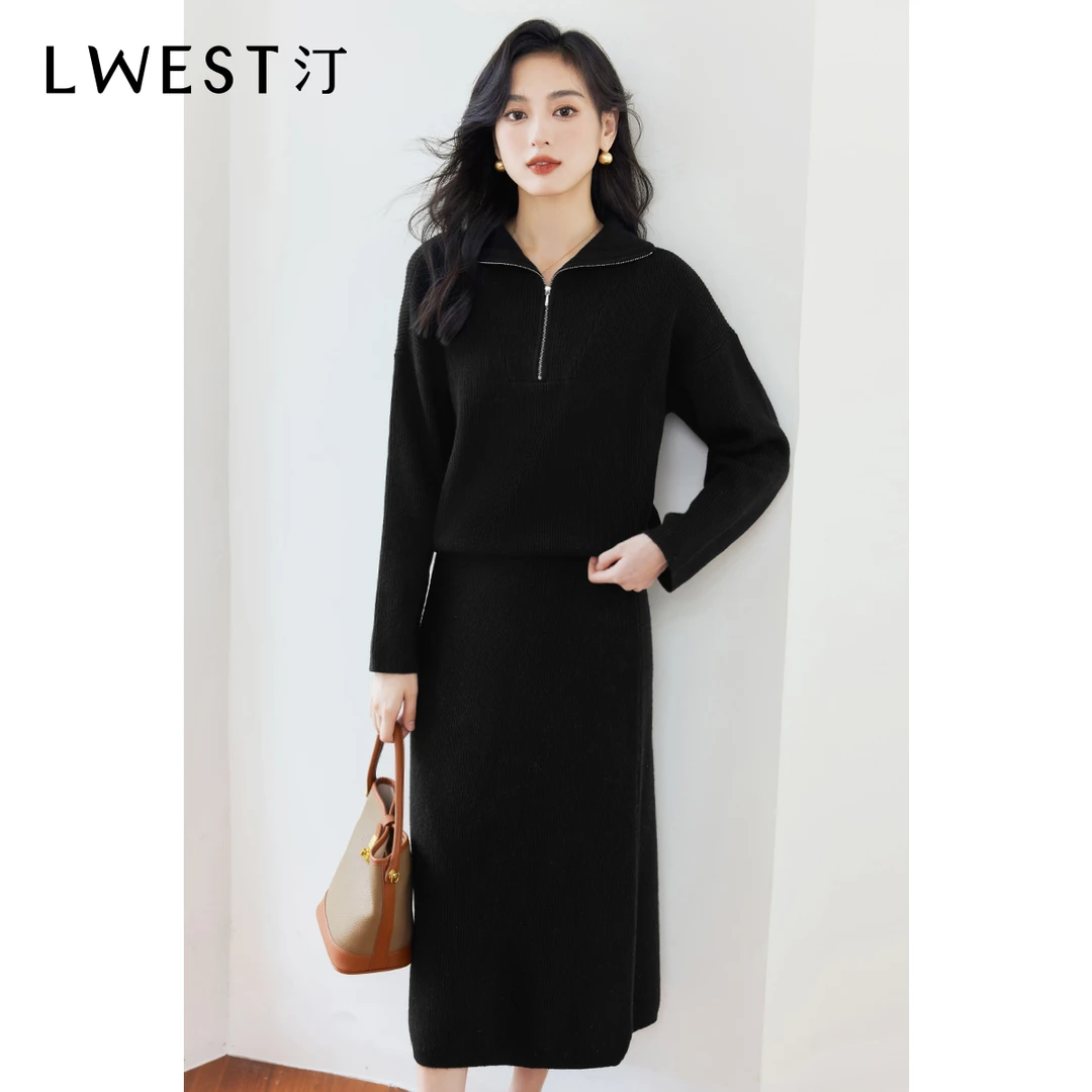 朗文斯汀法式休闲气质针织长袖开衫显瘦组合半身裙DTMZ3509A15011