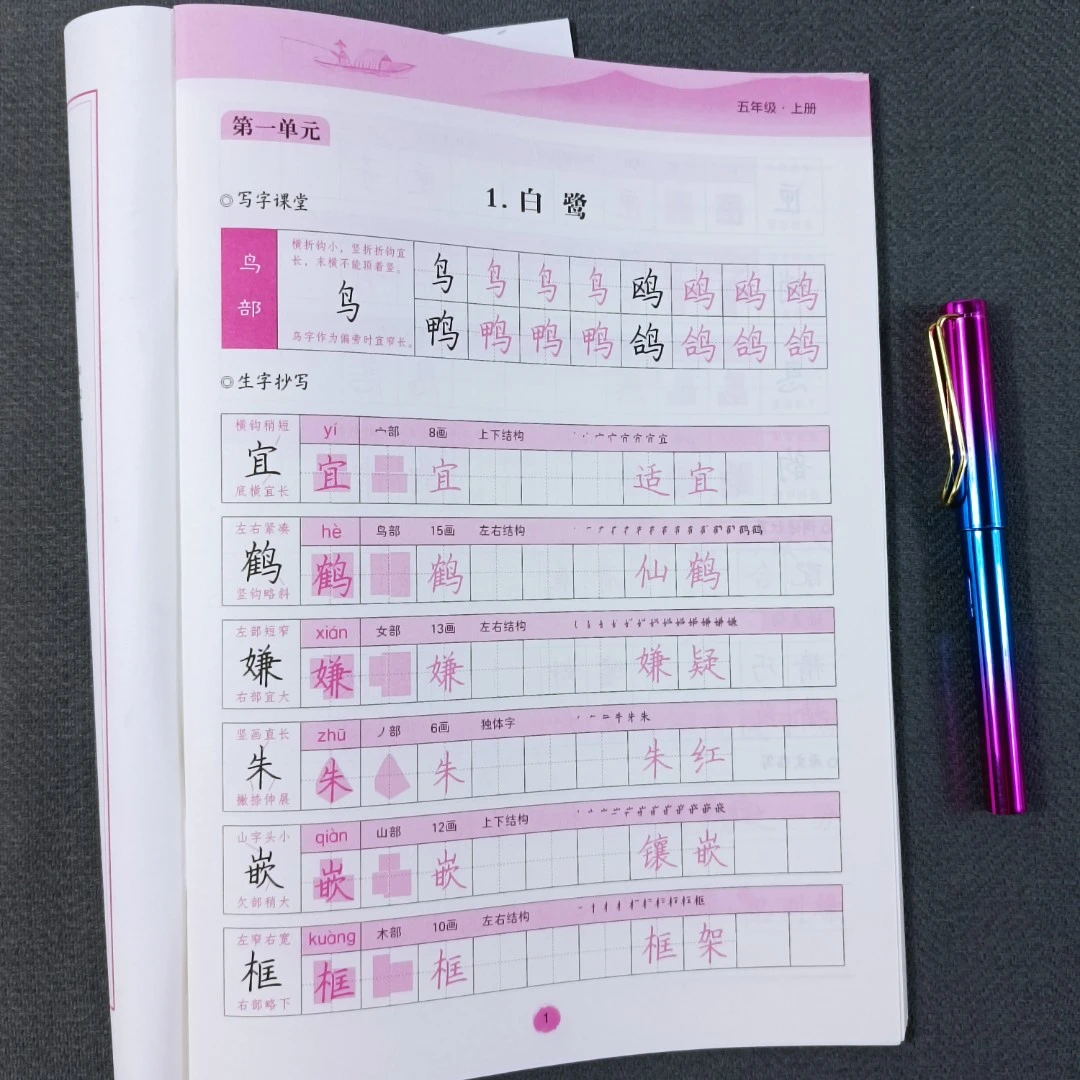 小学五年级上册同步练字帖人教部编版五年级练字帖钢笔练字字帖